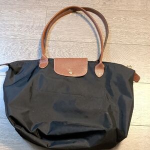 Longchamp Black Tote with Brown Accents